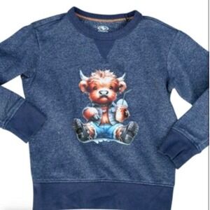 Athletic Biker Highland Cow Boba Tea Sweatshirt Navy Blue Boys XS 4-5